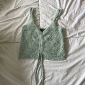 Cute fuzzy teal crop top